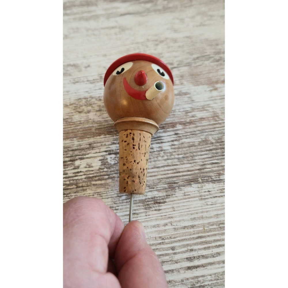 Vintage Wooden Novelty Face Bottle Stopper Funny Man Pipe Patriotic Hat Barware
